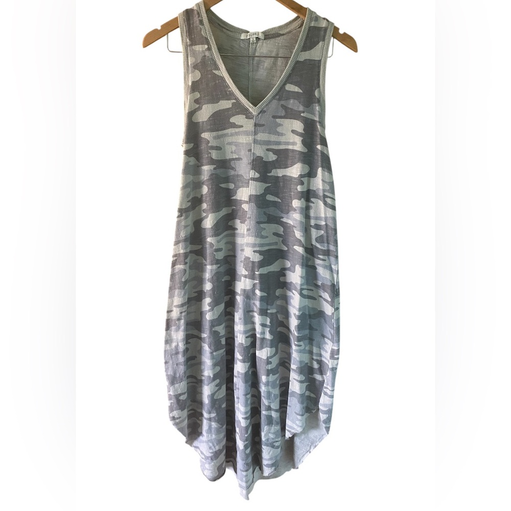 Z Supply V Neck Camo Maxi Sleeveless Dress Size Small Grey Racerback 100% Cotton